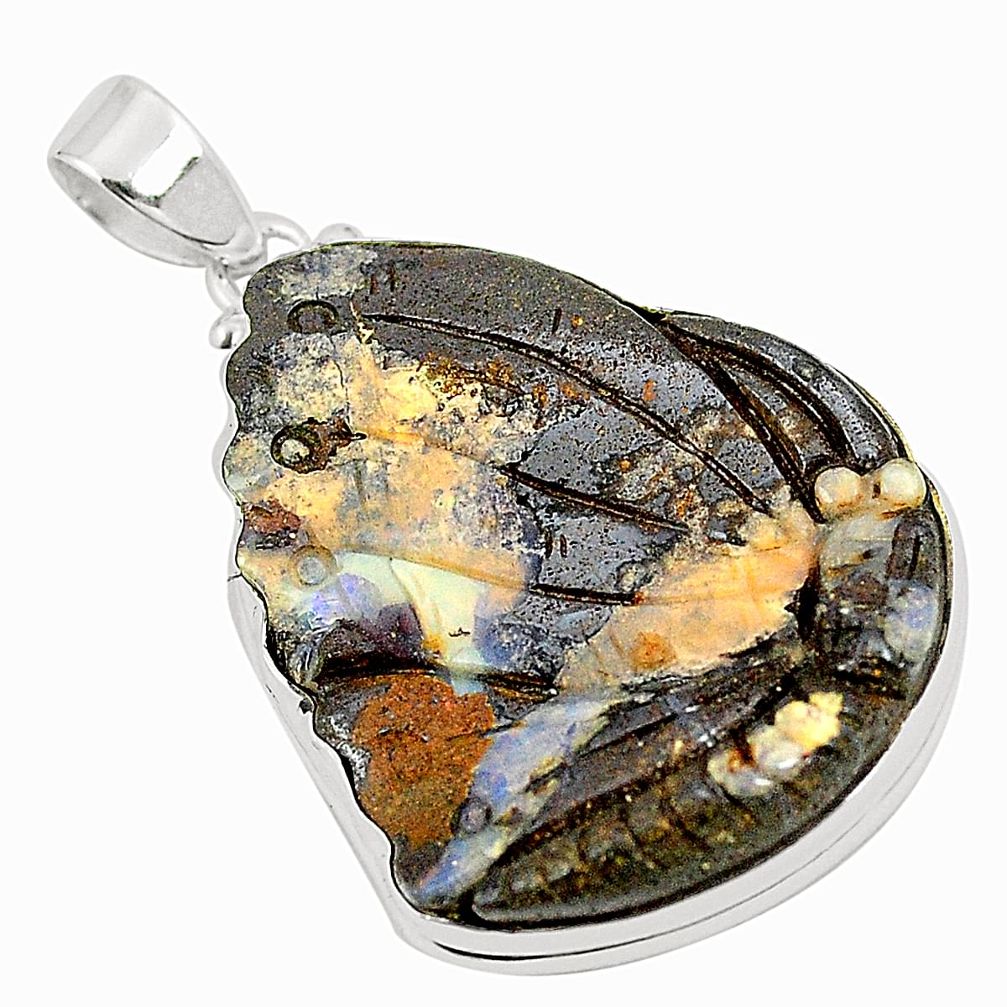 Natural brown boulder opal carving 925 sterling silver pendant m32169