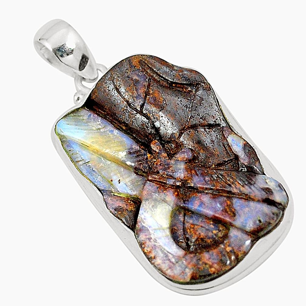 925 sterling silver natural brown boulder opal carving pendant jewelry m32171