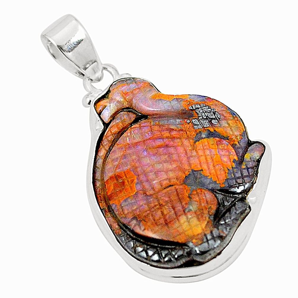 925 sterling silver natural brown boulder opal dinosaur carving pendant m32180