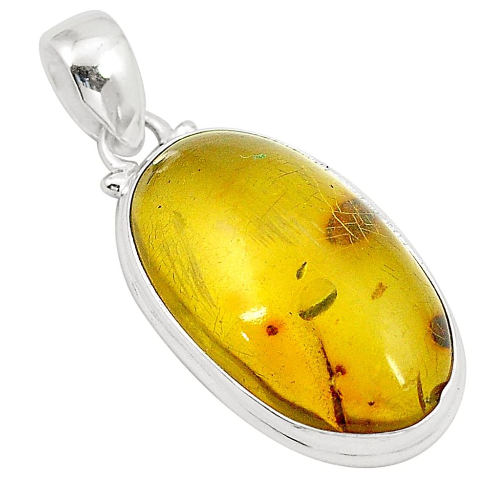 Natural green amber from colombia 925 sterling silver pendant jewelry m33561