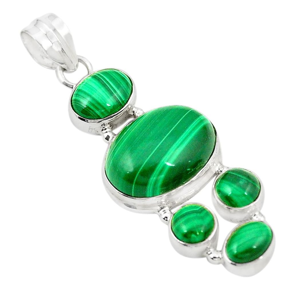 Natural green malachite (pilot's stone) 925 silver pendant jewelry m33585