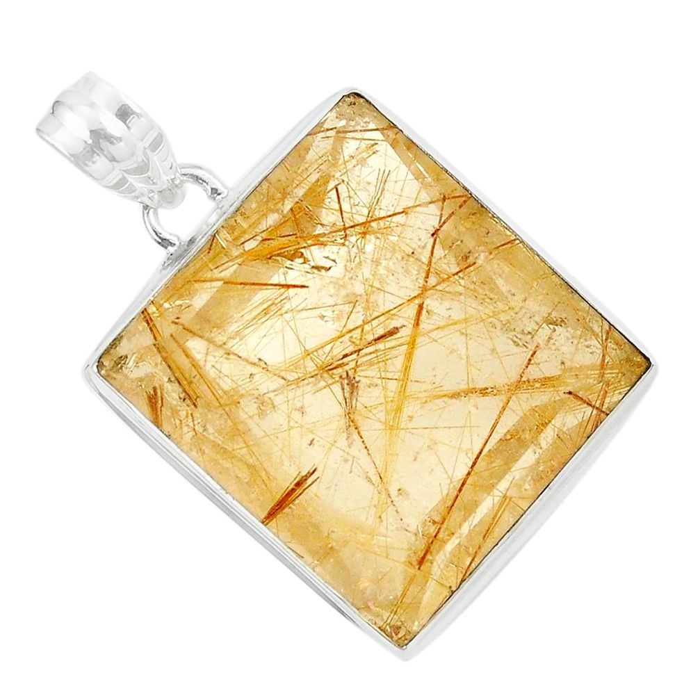 Natural facited golden tourmaline rutile 925 sterling silver pendant m33660