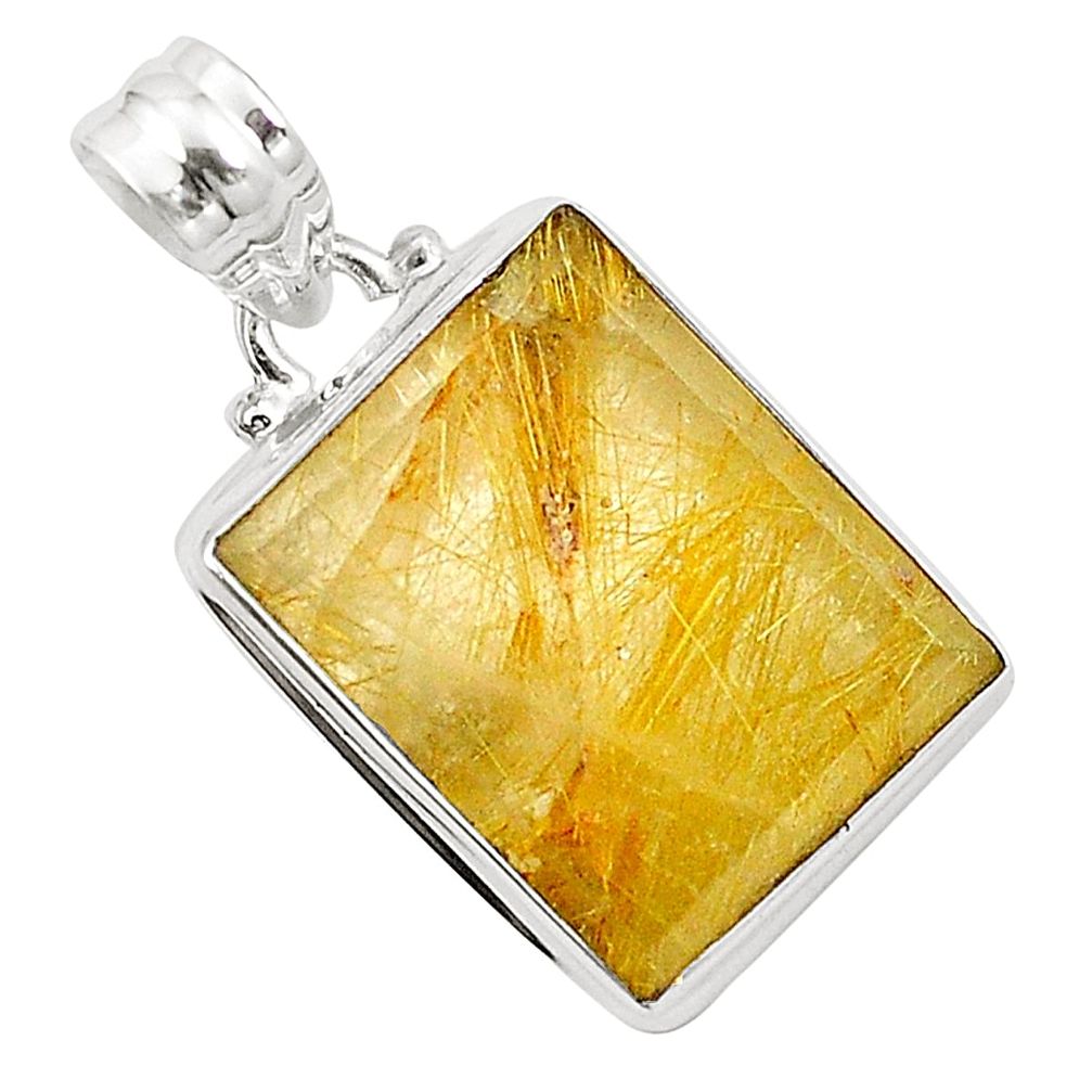 Natural facited golden tourmaline rutile 925 sterling silver pendant m33677