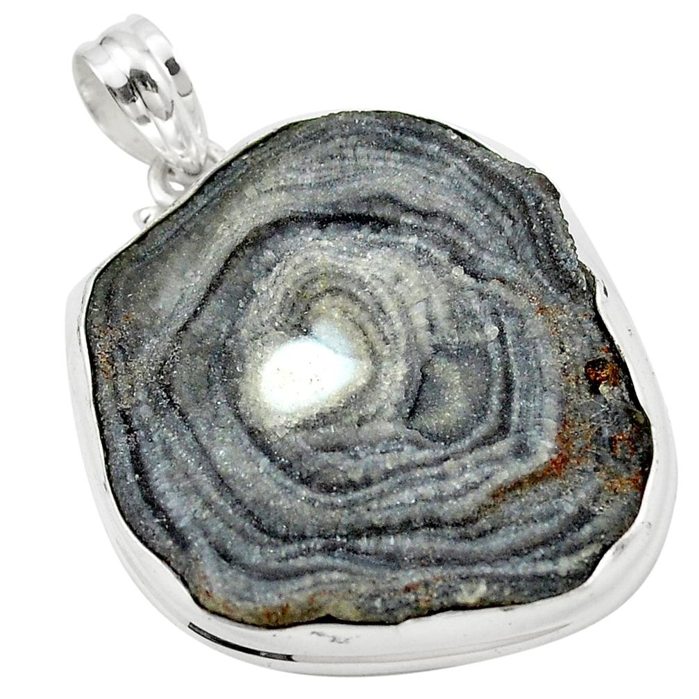 Natural grey desert druzy (chalcedony rose) 925 silver pendant m33801