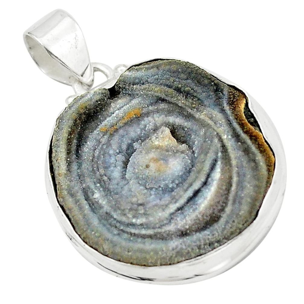 Natural grey desert druzy (chalcedony rose) 925 silver pendant m33829