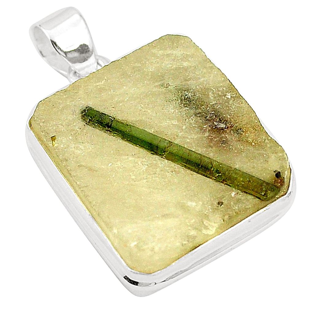 Natural green tourmaline in quartz 925 sterling silver pendant jewelry m33921