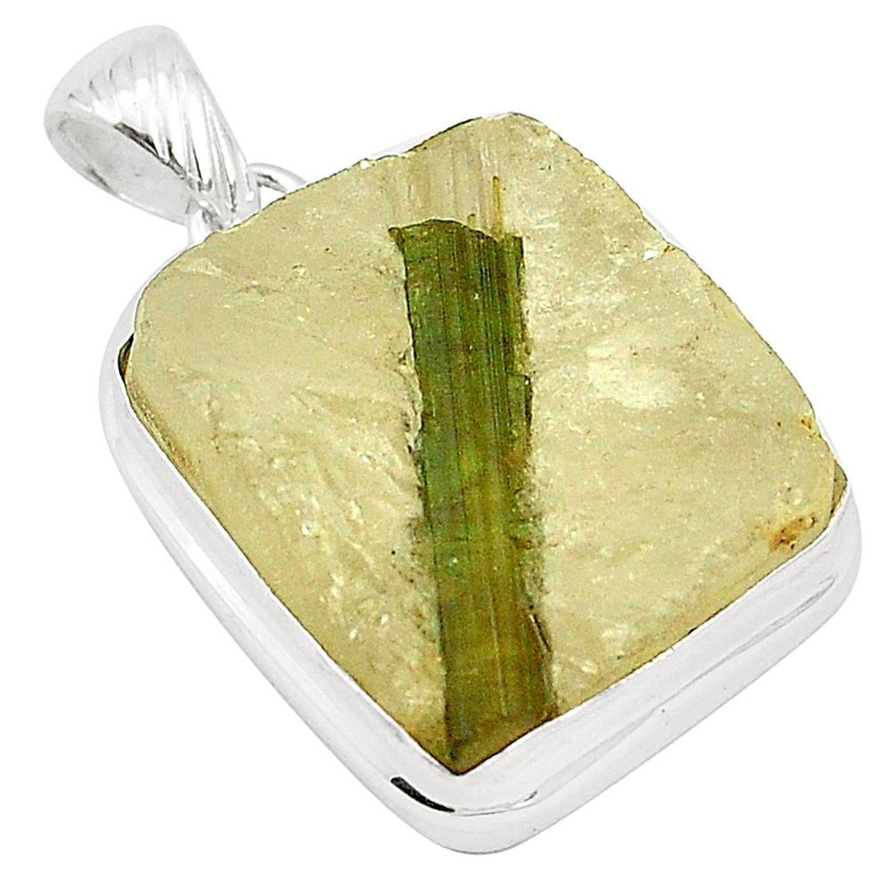 Natural green tourmaline in quartz 925 sterling silver pendant jewelry m33922