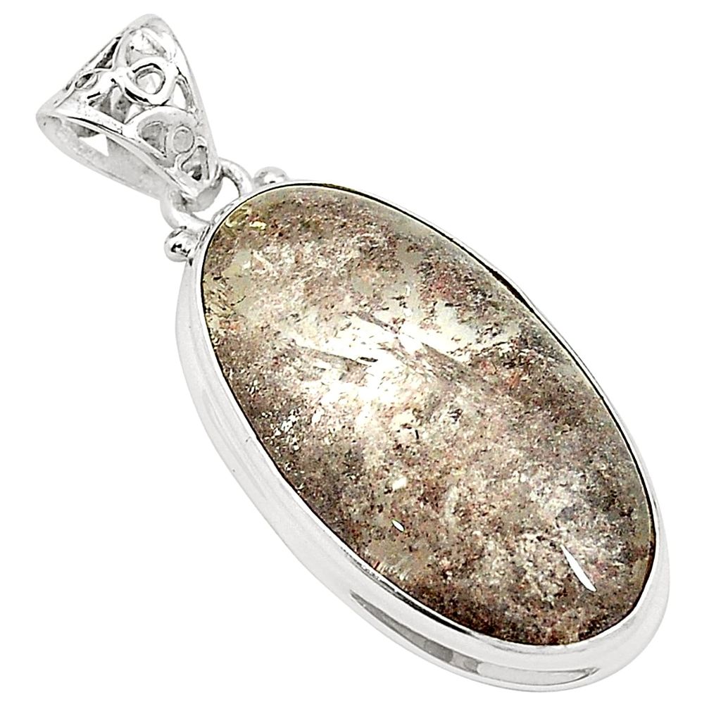 925 sterling silver natural brown scenic lodolite oval pendant m33976