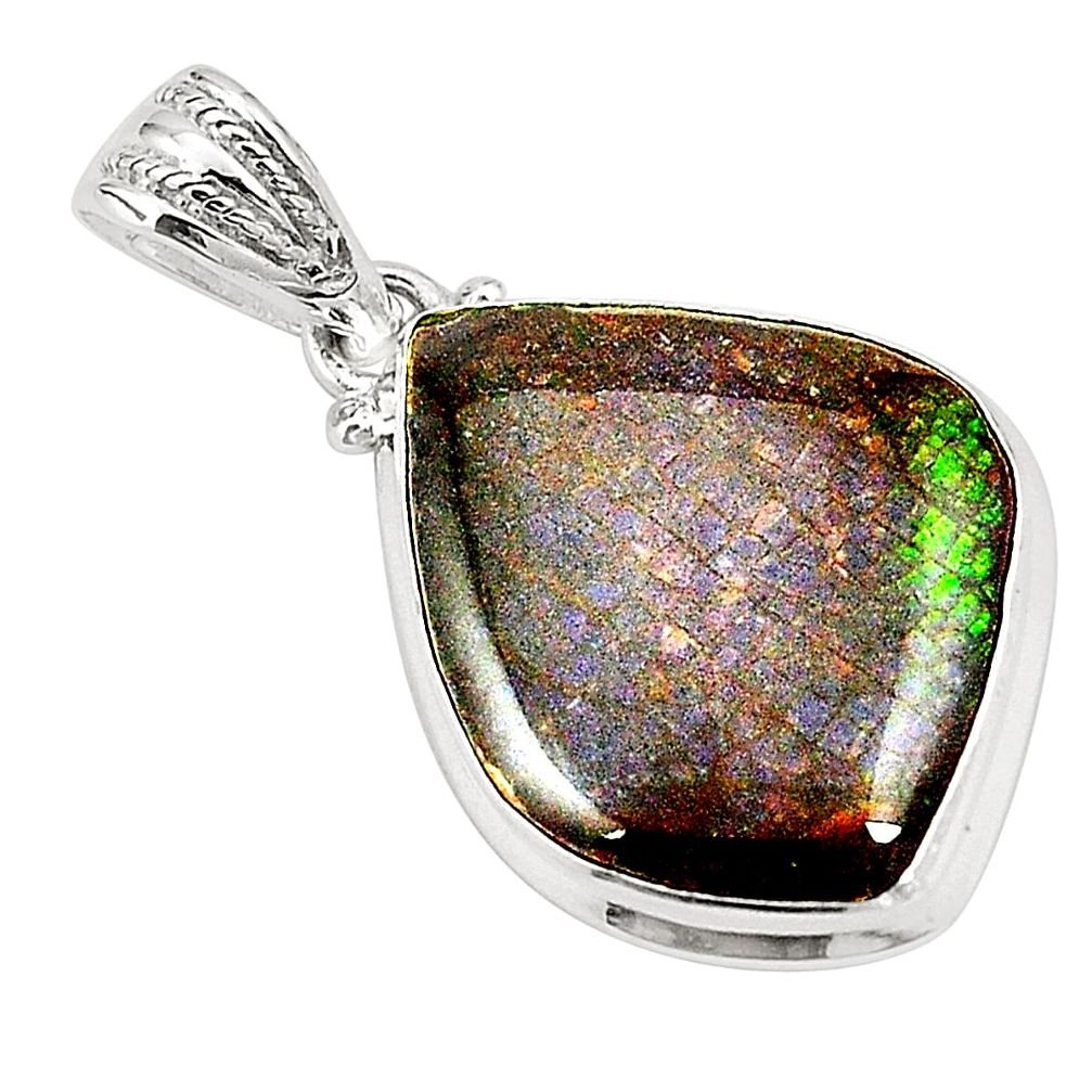 Natural multi color ammolite (canadian) 925 silver pendant jewelry m34061