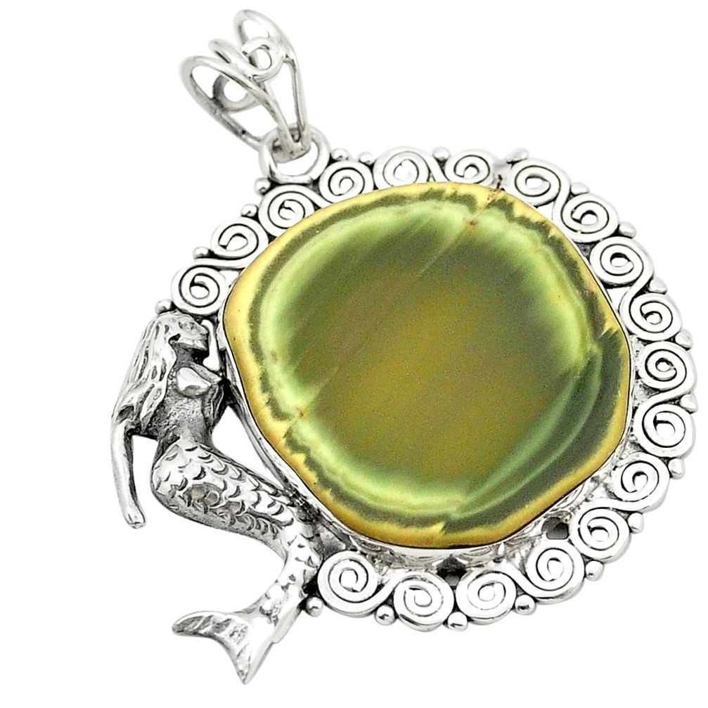 Natural green imperial jasper 925 silver fairy mermaid pendant jewelry m34161