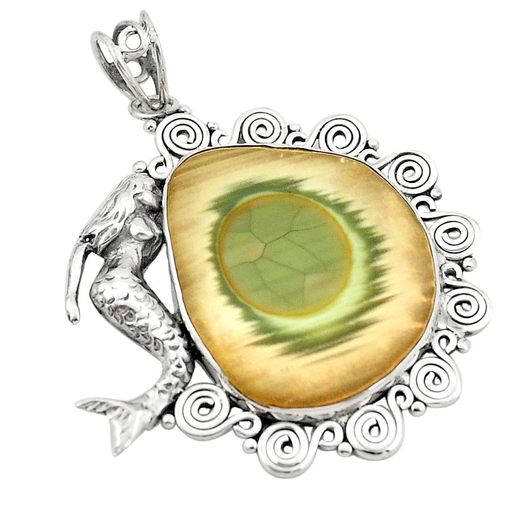 Natural green imperial jasper 925 silver fairy mermaid pendant jewelry m34168