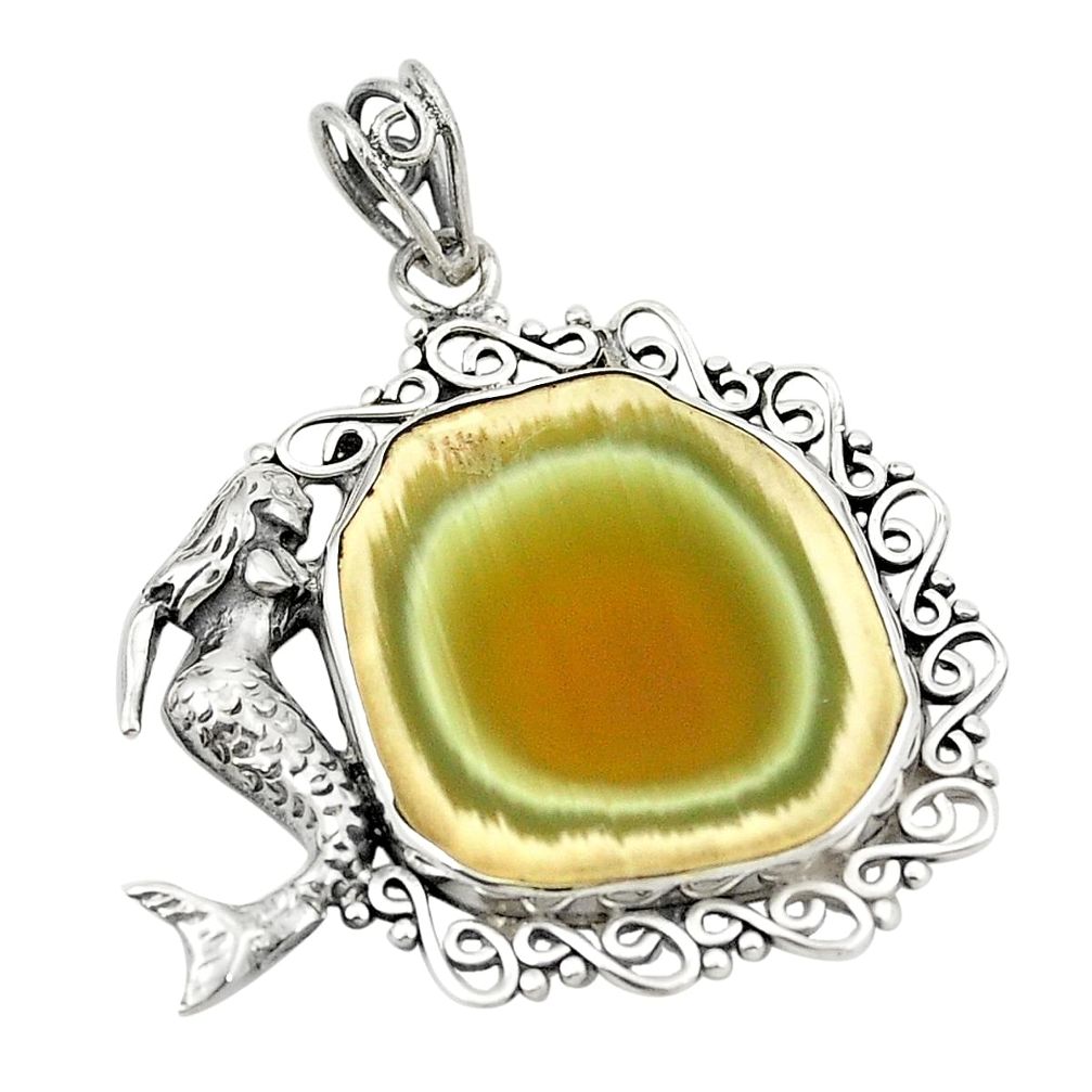 Natural green imperial jasper 925 sterling silver fairy mermaid pendant m34170