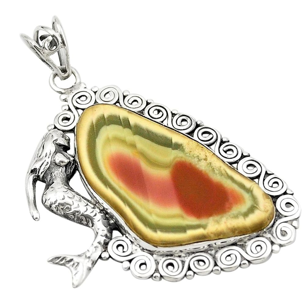 925 sterling silver natural green imperial jasper fairy mermaid pendant m34173