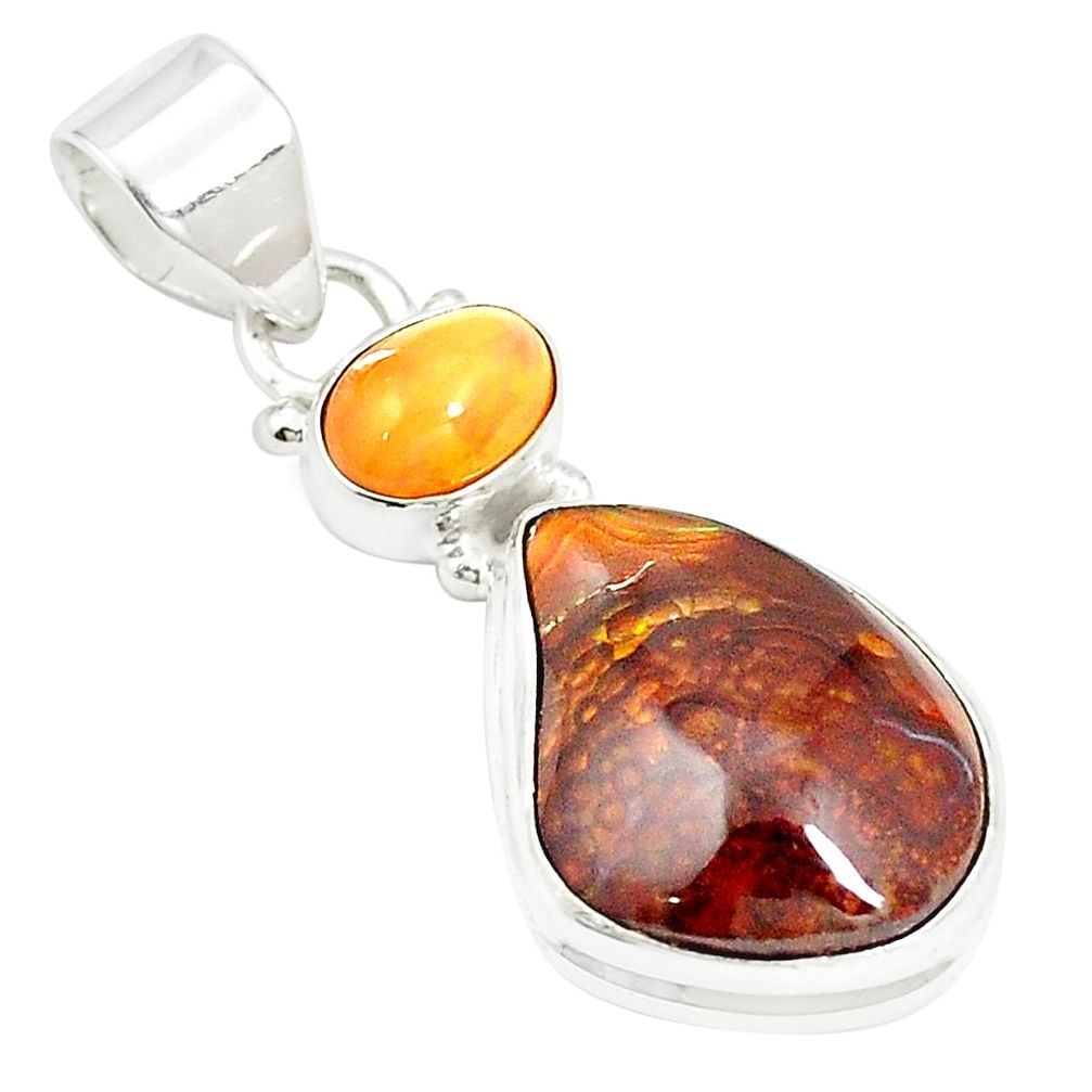 Natural multi color mexican fire agate 925 sterling silver pendant m34392