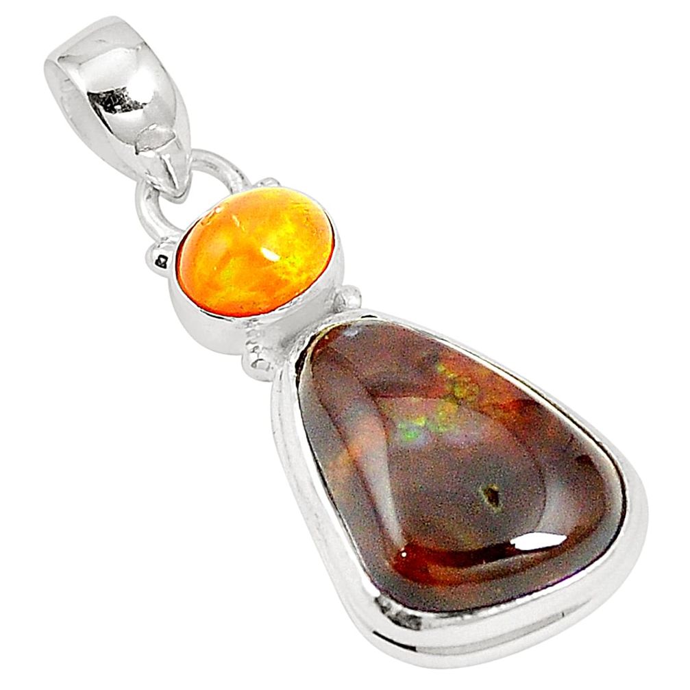 Natural multi color mexican fire agate 925 sterling silver pendant m34403