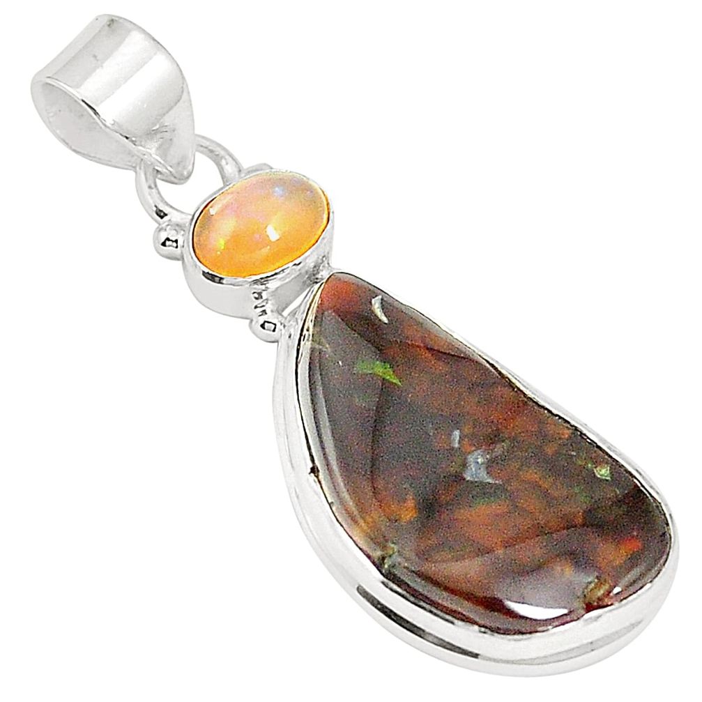 925 sterling silver natural multi color mexican fire agate pendant m34419