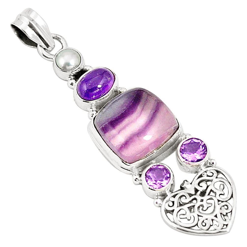 Natural multi color fluorite amethyst 925 sterling silver pendant jewelry m34454