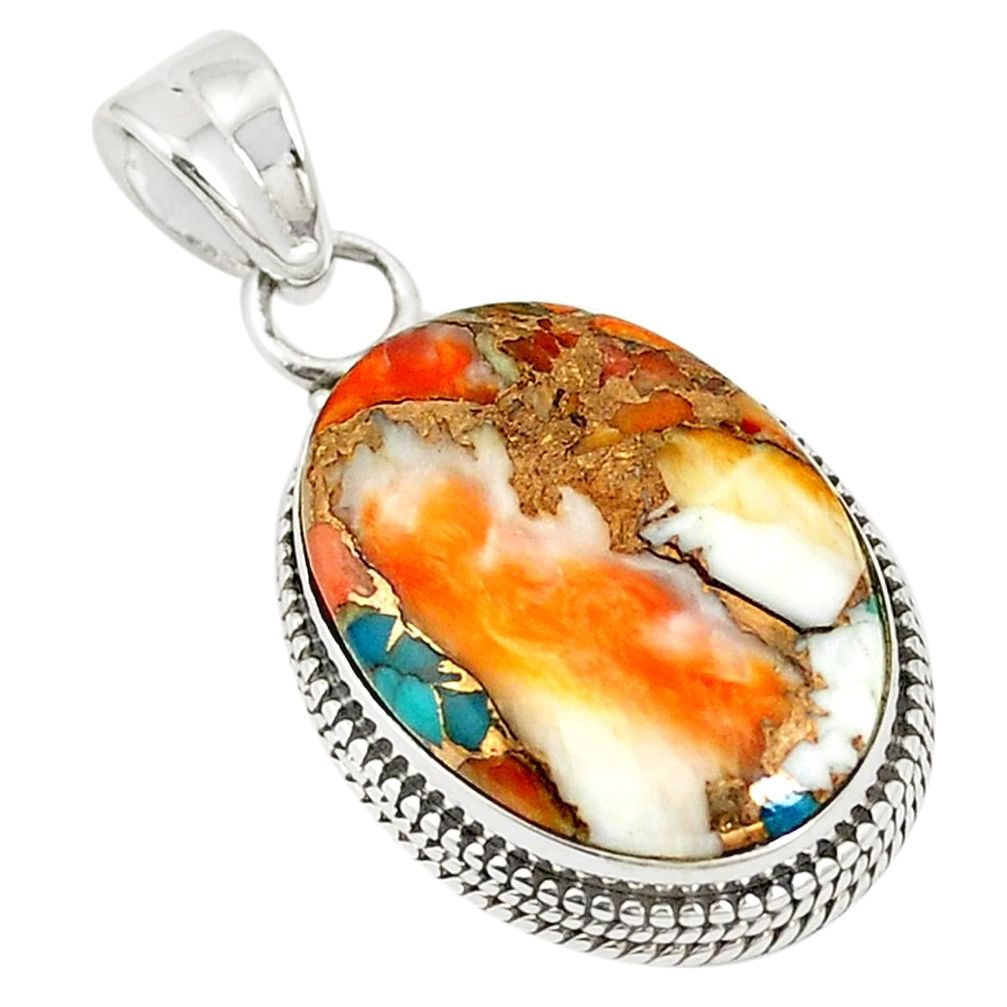 Multi color spiny oyster arizona turquoise 925 silver pendant jewelry m34470