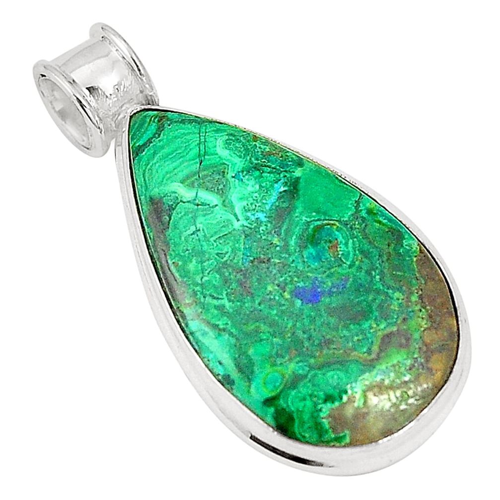 Natural green malachite in azurite 925 sterling silver pendant jewelry m34539