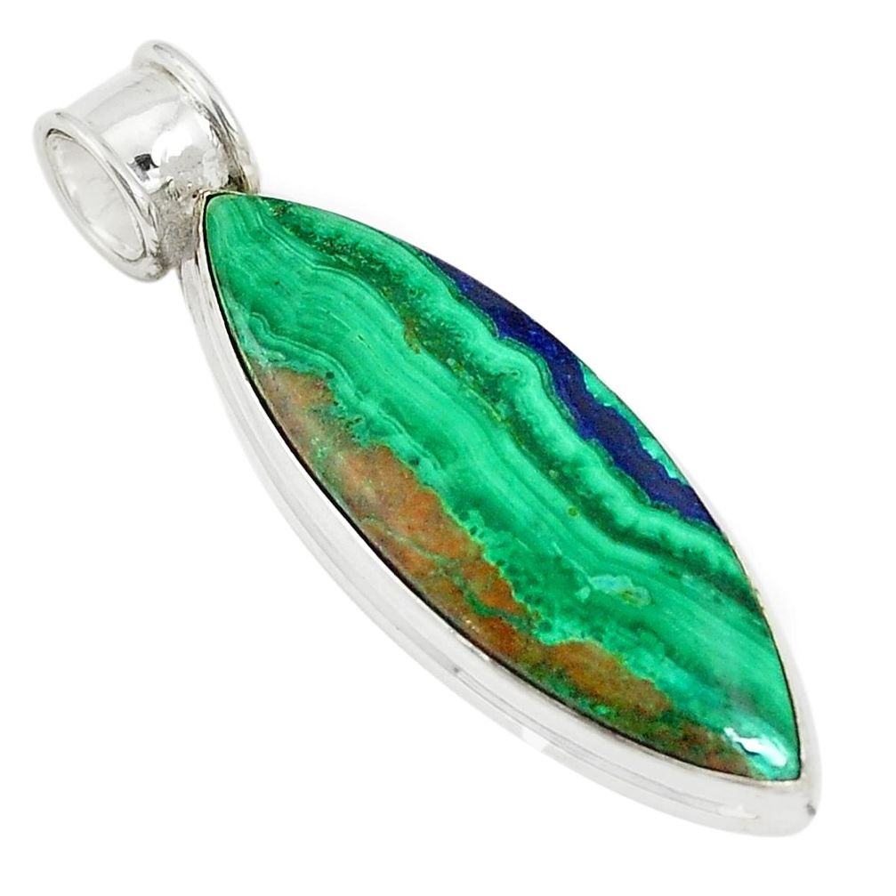 Natural green malachite in azurite 925 sterling silver pendant jewelry m34543