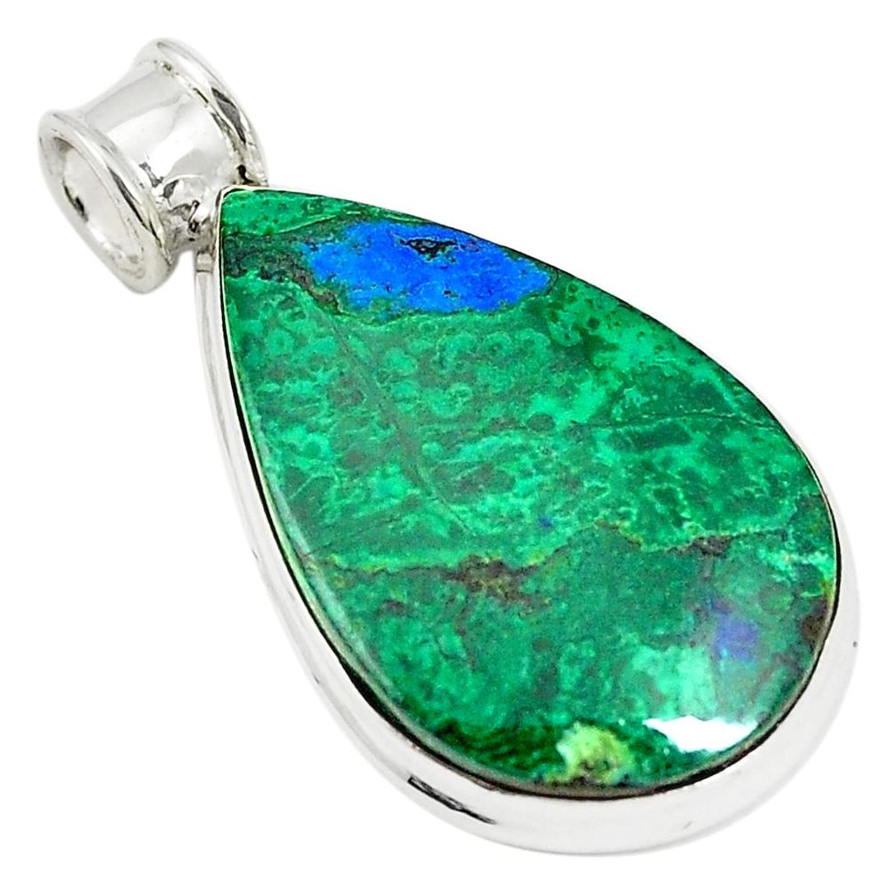 Natural green malachite in azurite 925 sterling silver pendant jewelry m34549