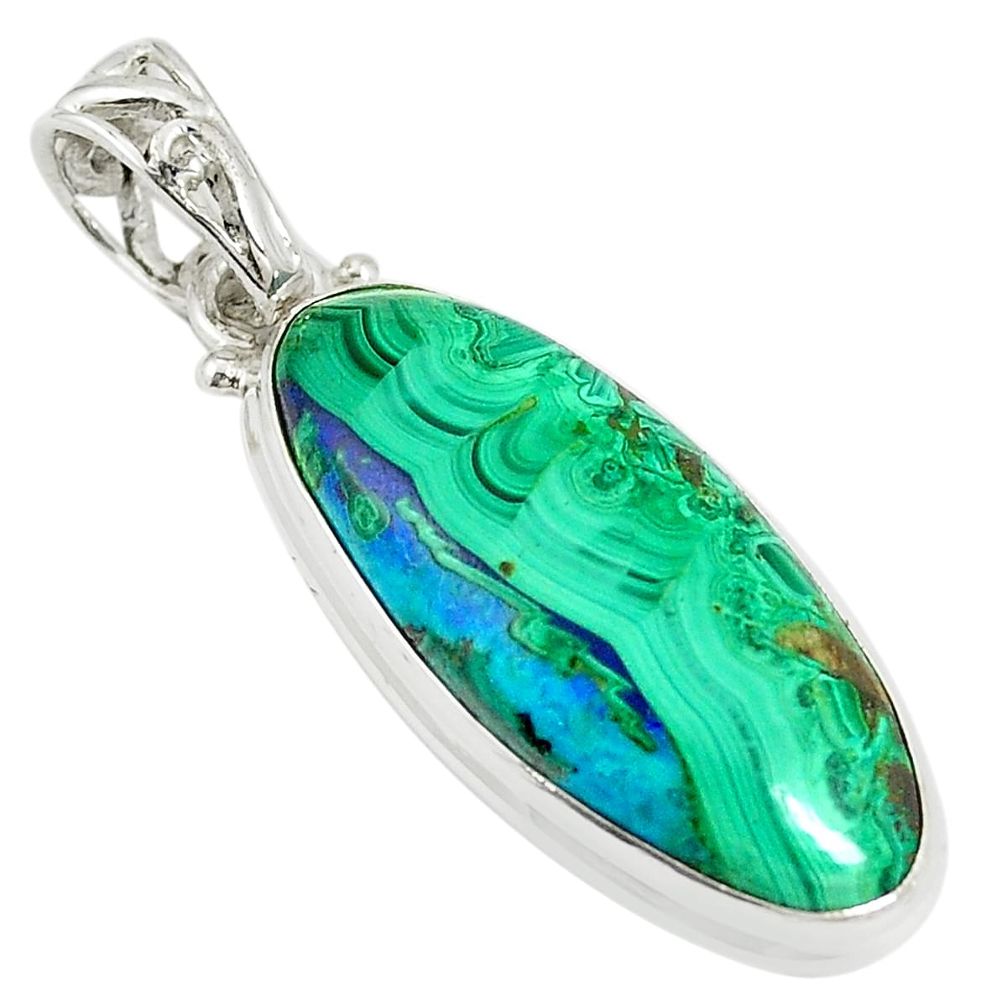 Natural green malachite in azurite 925 sterling silver pendant jewelry m34553