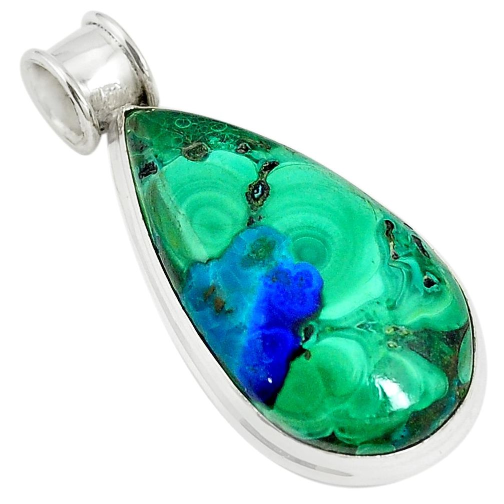 925 sterling silver natural green malachite in azurite pendant jewelry m34558
