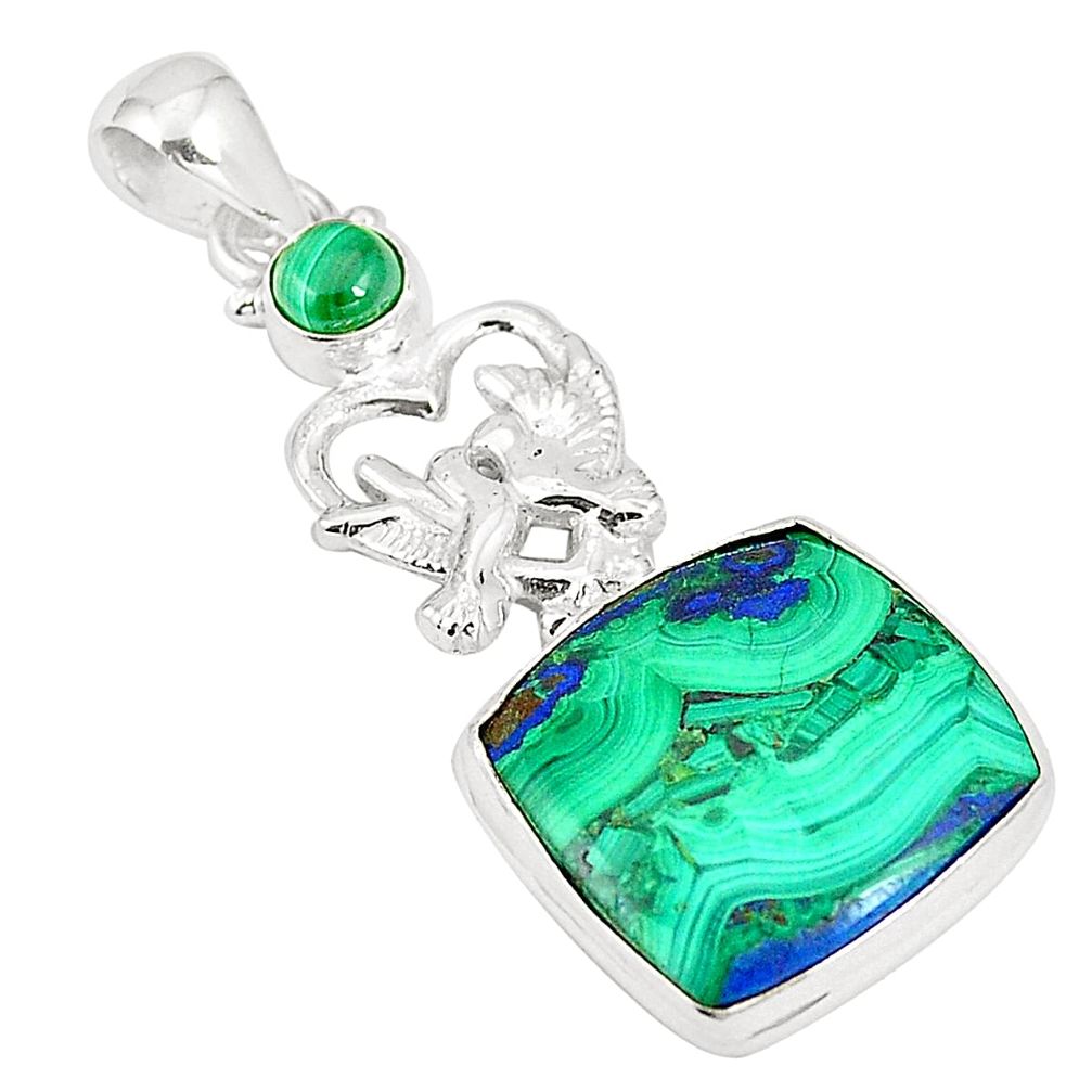 Natural green azurite malachite malachite 925 silver love birds pendant m34642