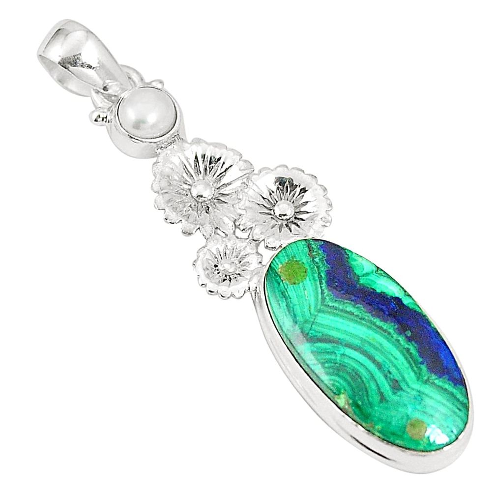 925 silver natural green azurite malachite white pearl pendant jewelry m34643