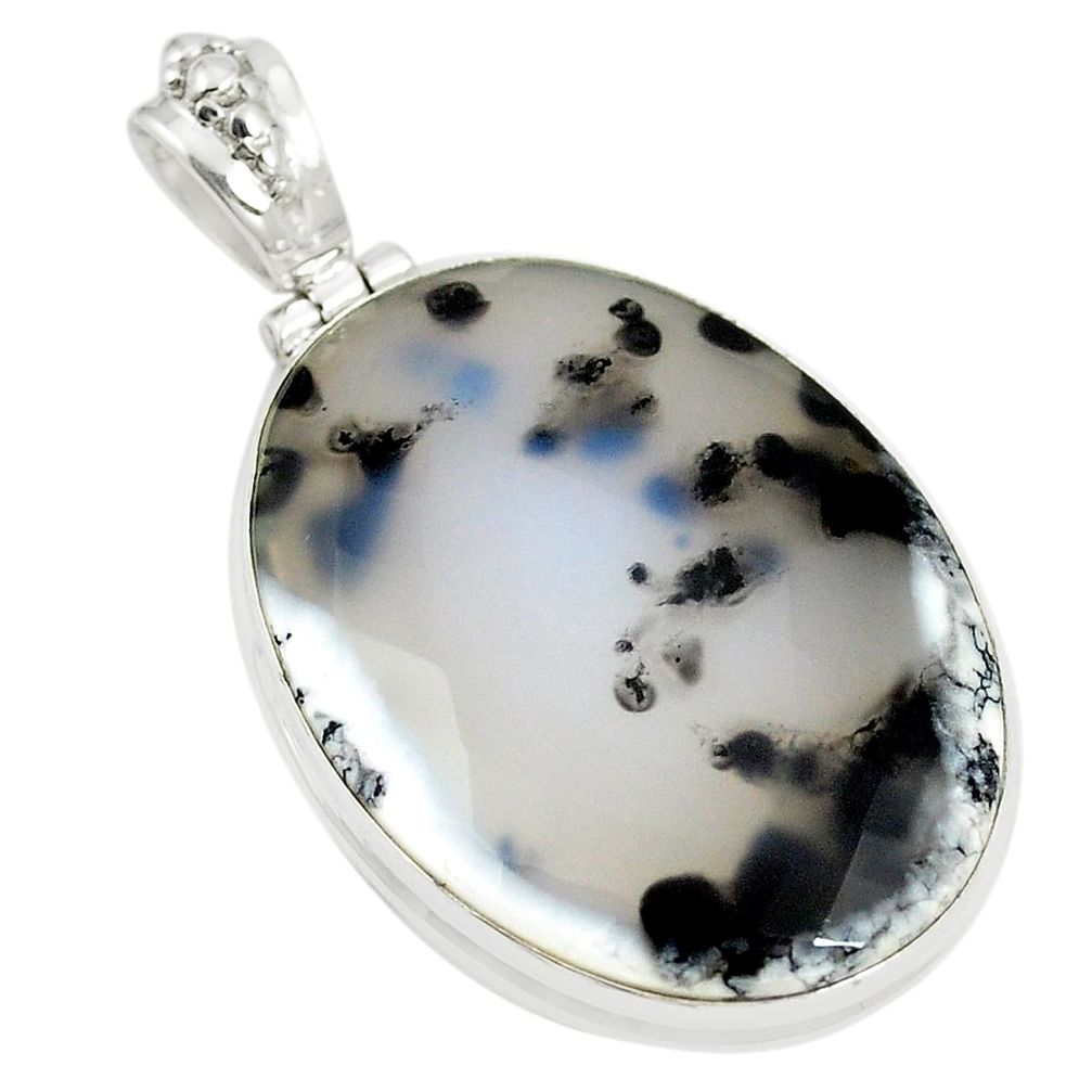 925 sterling silver natural white dendrite opal (merlinite) pendant m34676