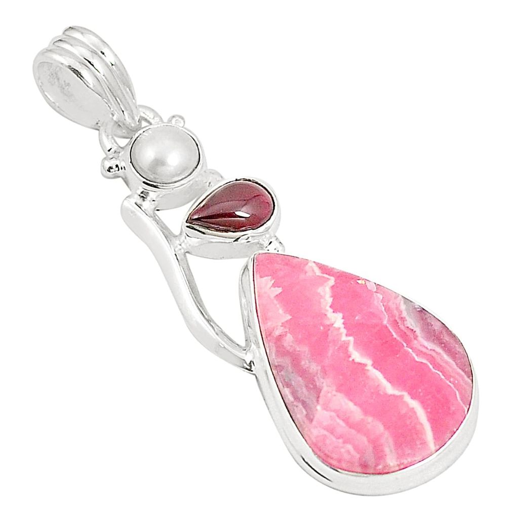 925 silver natural pink rhodochrosite inca rose (argentina) pearl pendant m34695