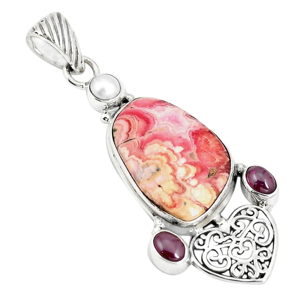925 silver natural pink rhodochrosite inca rose heart pendant jewelry m34720
