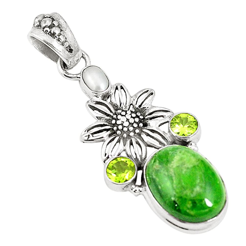 Natural green chrome diopside peridot 925 silver flower pendant m34721