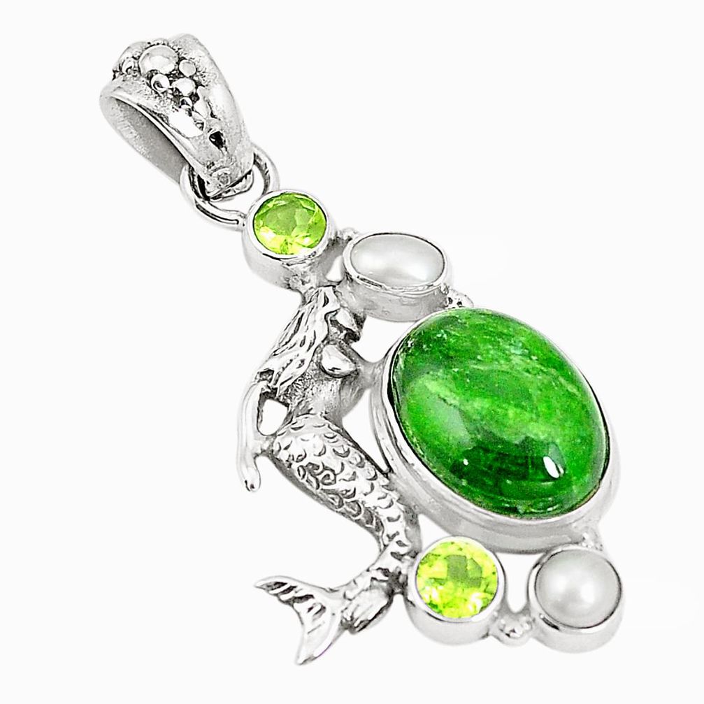 Natural green chrome diopside 925 silver fairy mermaid pendant m34727