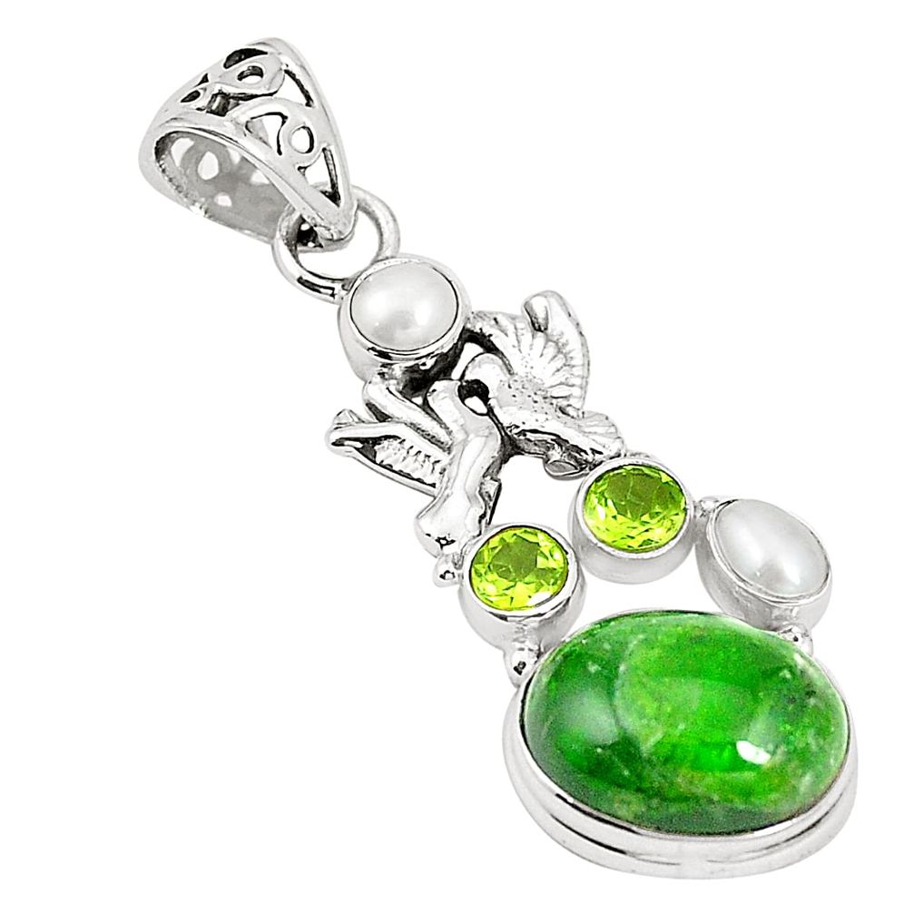 Natural green chrome diopside 925 silver love birds pendant jewelry m34733