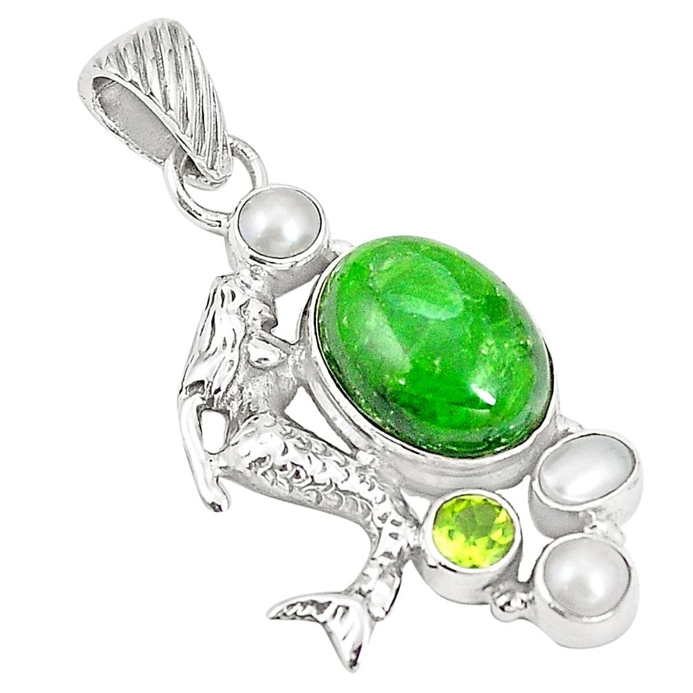 Natural green chrome diopside 925 sterling silver fairy mermaid pendant m34736