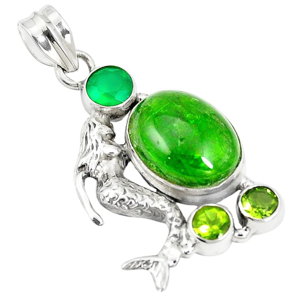 Natural green chrome diopside 925 silver fairy mermaid pendant jewelry m34747