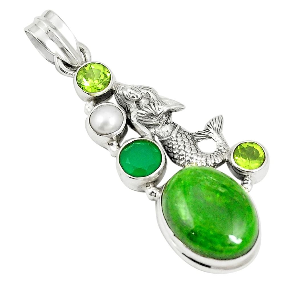925 silver natural green chrome diopside fairy mermaid pendant jewelry m34748