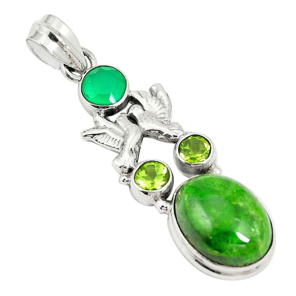 925 silver natural green chrome diopside love birds pendant jewelry m34753