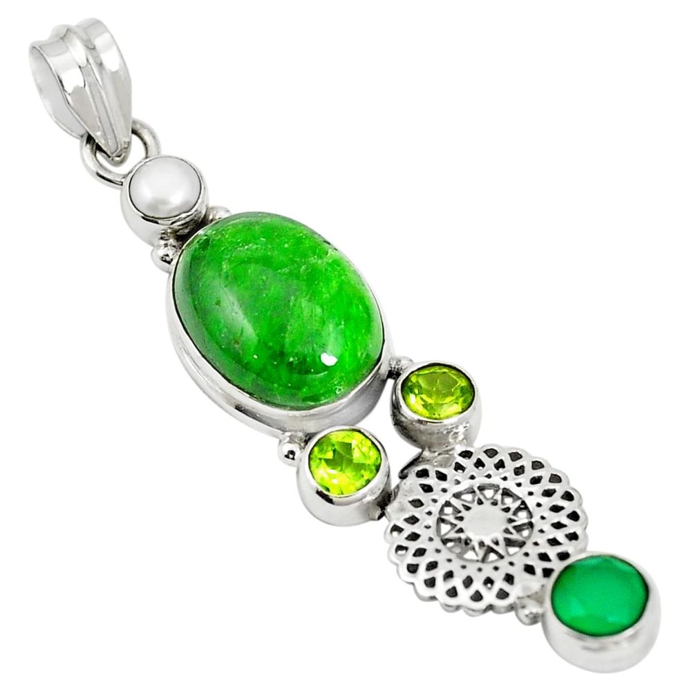 925 silver natural green chrome diopside chalcedony pendant jewelry m34758