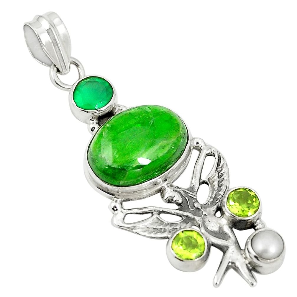 925 silver natural green chrome diopside angel wings fairy pendant m34760