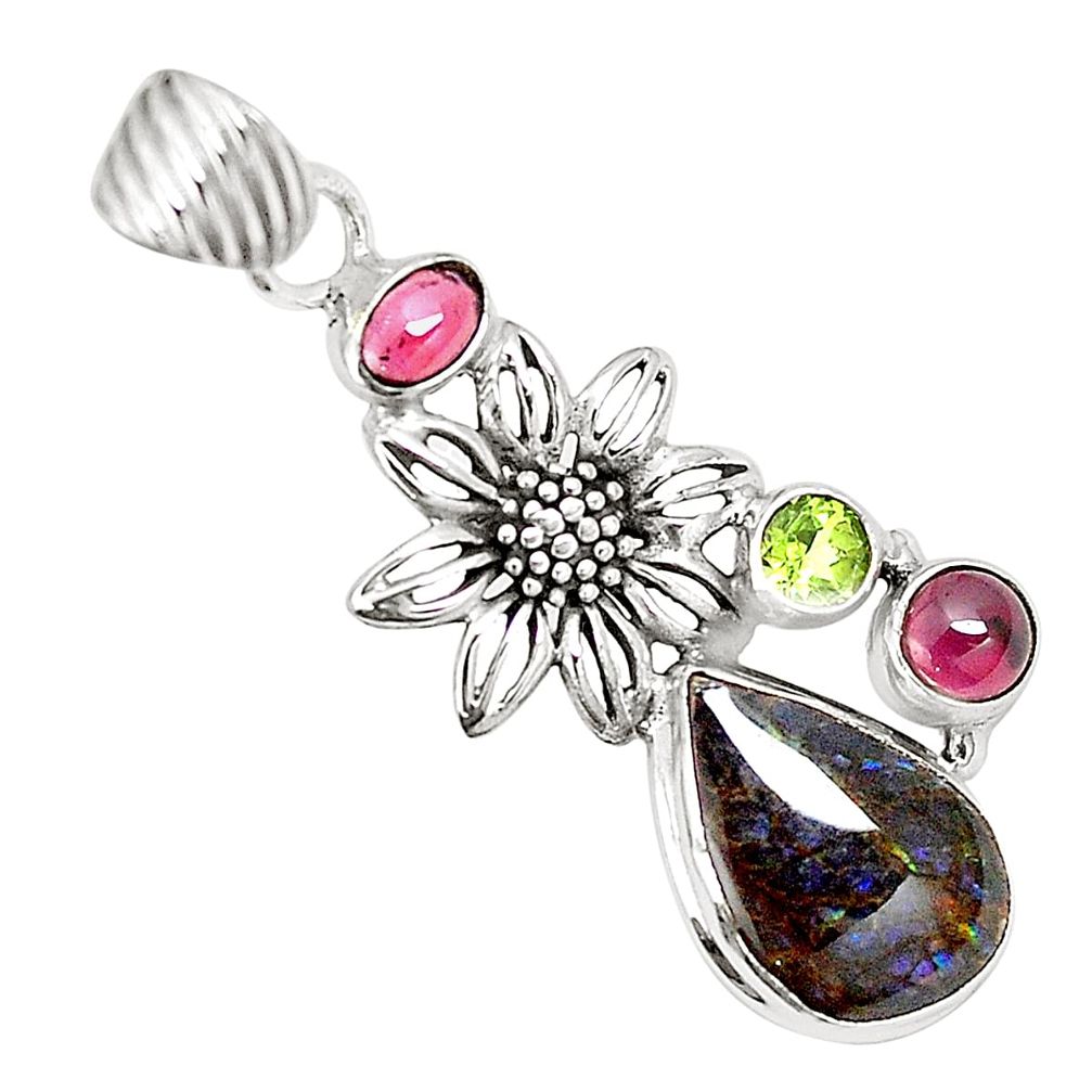 Natural multi color ammolite (canadian) 925 silver flower pendant jewelry m34767
