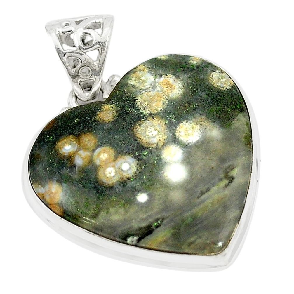 925 silver natural green ocean sea jasper (madagascar) heart pendant m35031
