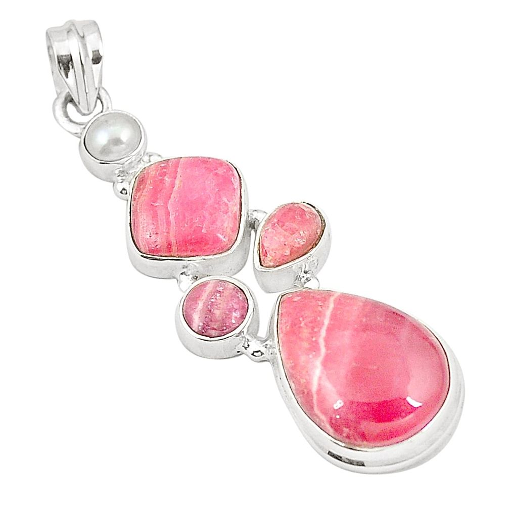 Natural pink rhodochrosite inca rose (argentina) 925 silver pendant m35058