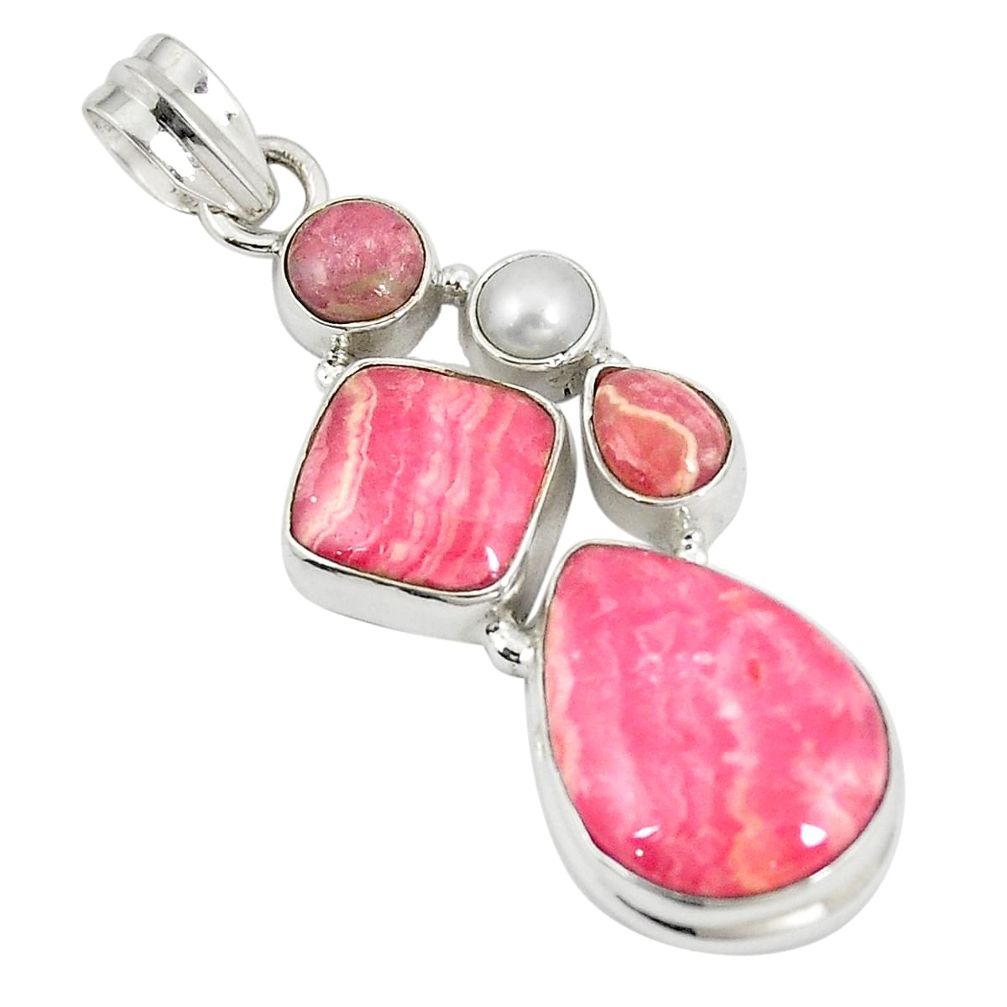 Natural pink rhodochrosite inca rose (argentina) 925 silver pendant m35076