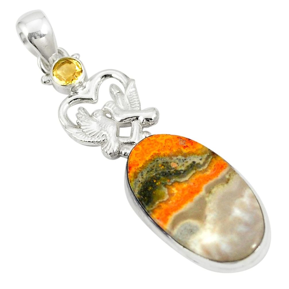 Natural yellow bumble bee australian jasper 925 silver love birds pendant m35120