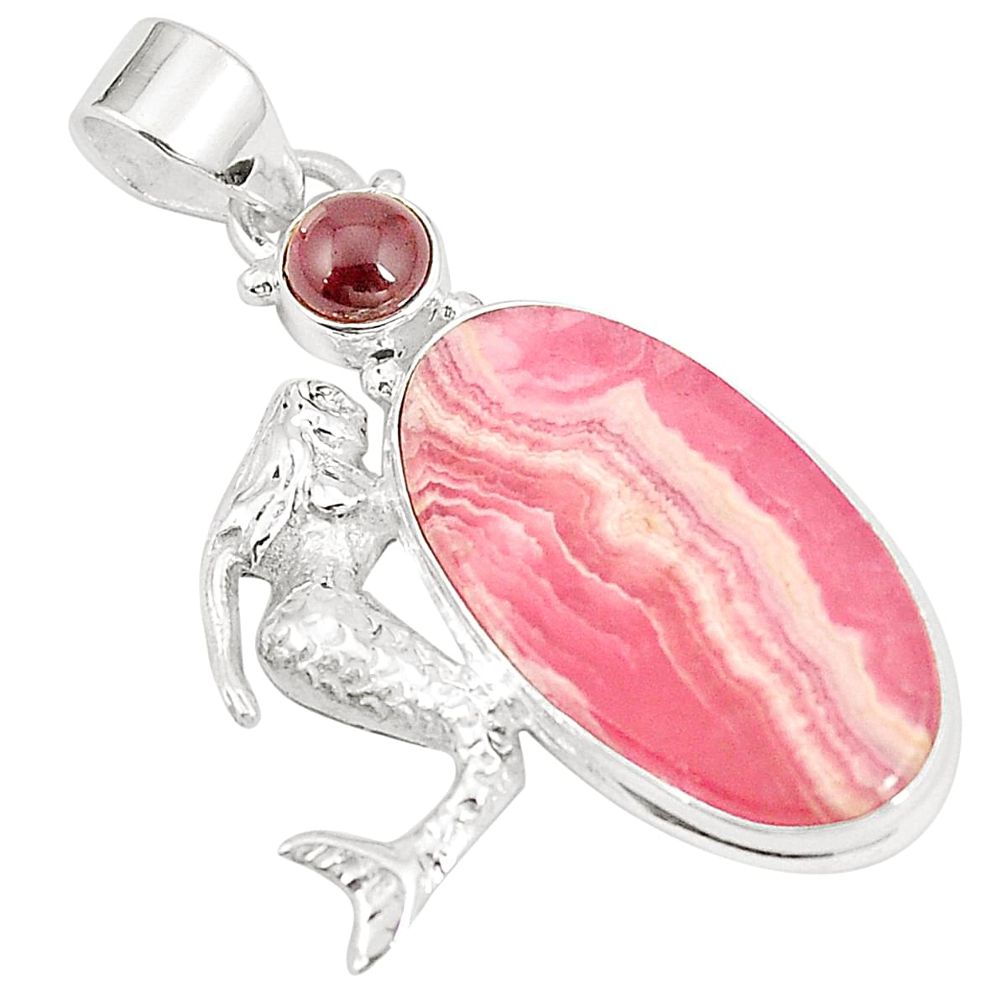 Natural pink rhodochrosite inca rose 925 silver fairy mermaid pendant m35139