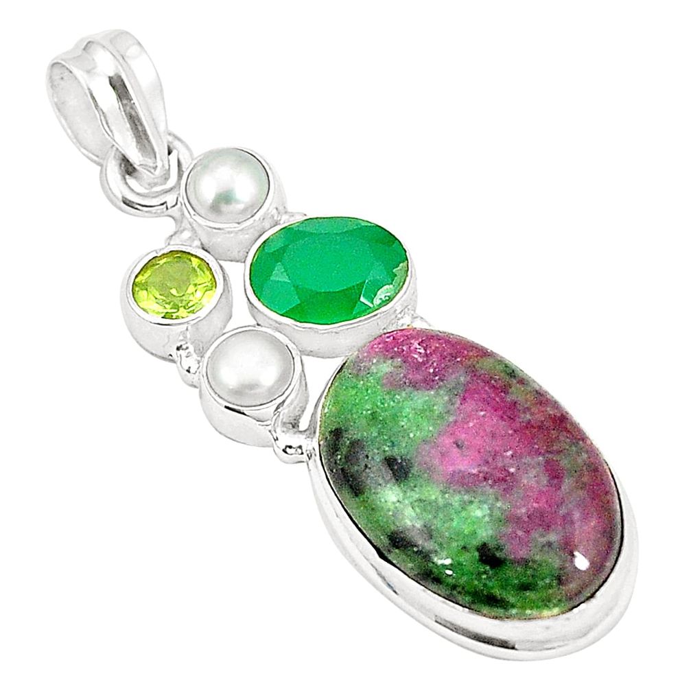 Natural pink ruby zoisite emerald 925 sterling silver pendant jewelry m35248