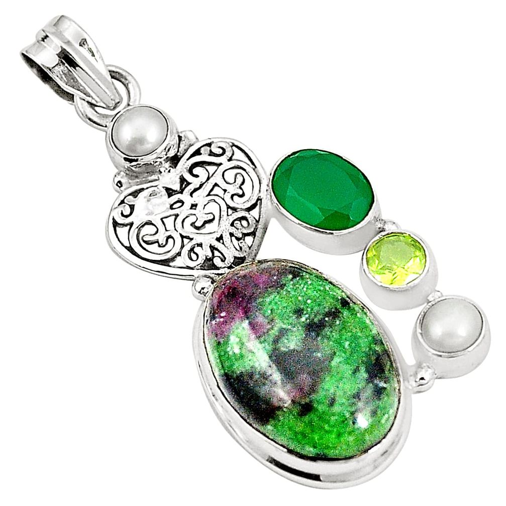 925 sterling silver natural pink ruby zoisite emerald pendant jewelry m35256