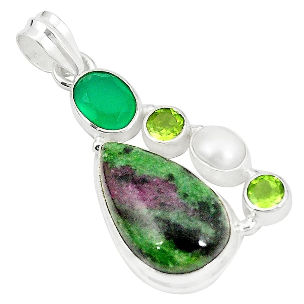 Natural pink ruby zoisite emerald peridot 925 sterling silver pendant m35265